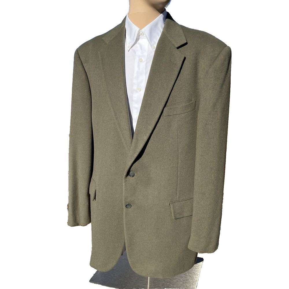 Vintage Polo Ralph Lauren Sport Coat Men 44L‎ Olive Wool Two Button Blazer USA